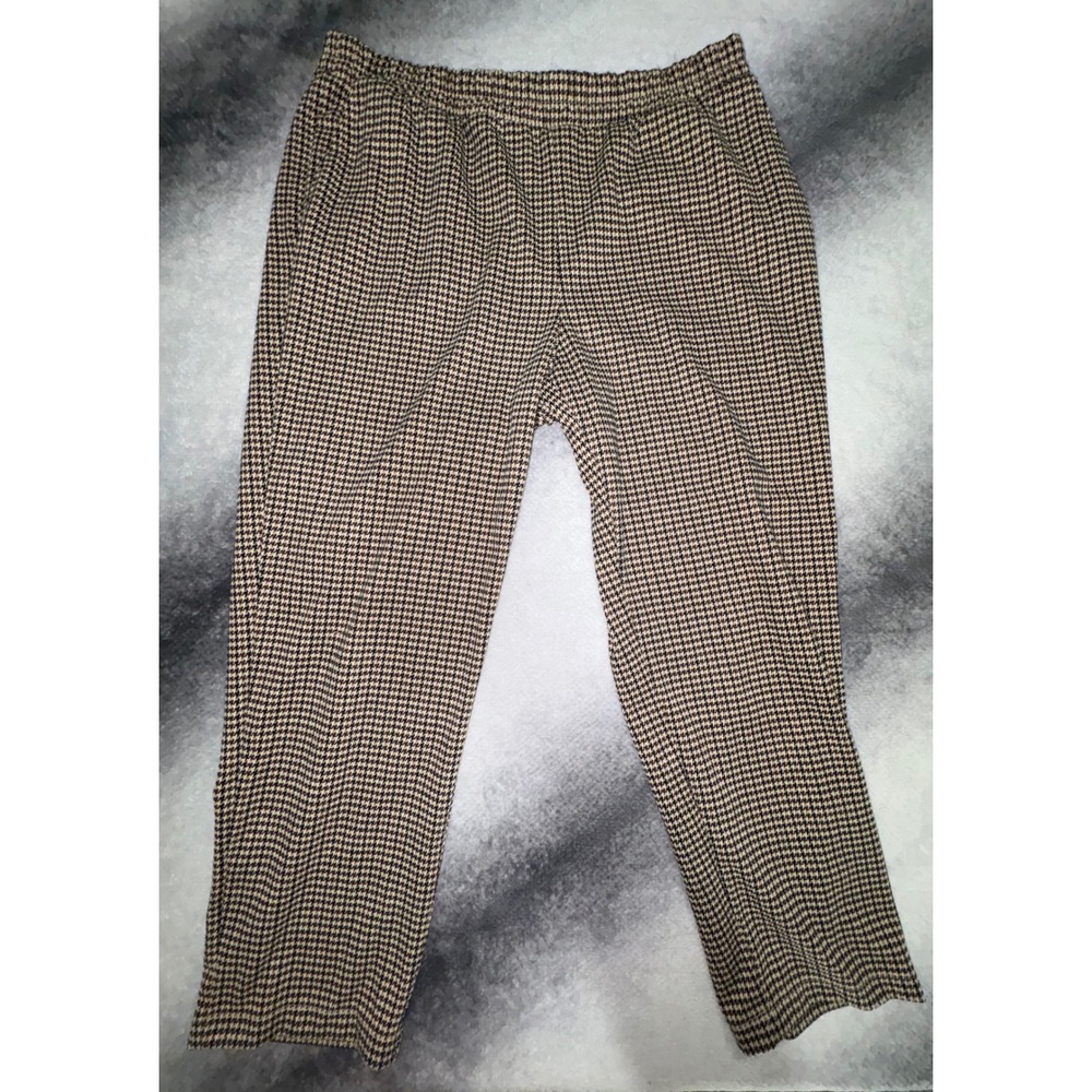 A New Day Womens Large Houndstooth Pull On Elastic Waist Trousers Tan Black